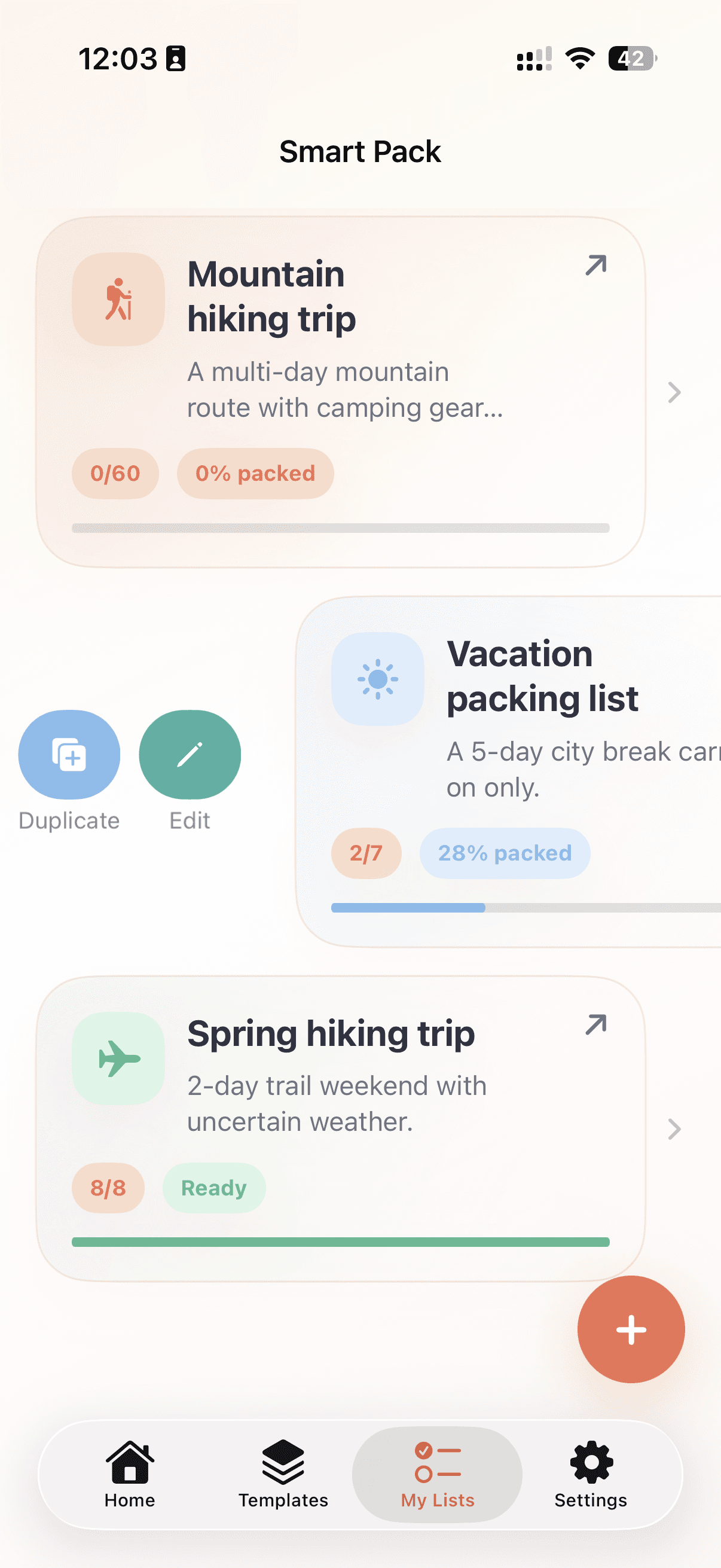 Smart Pack list editing screen