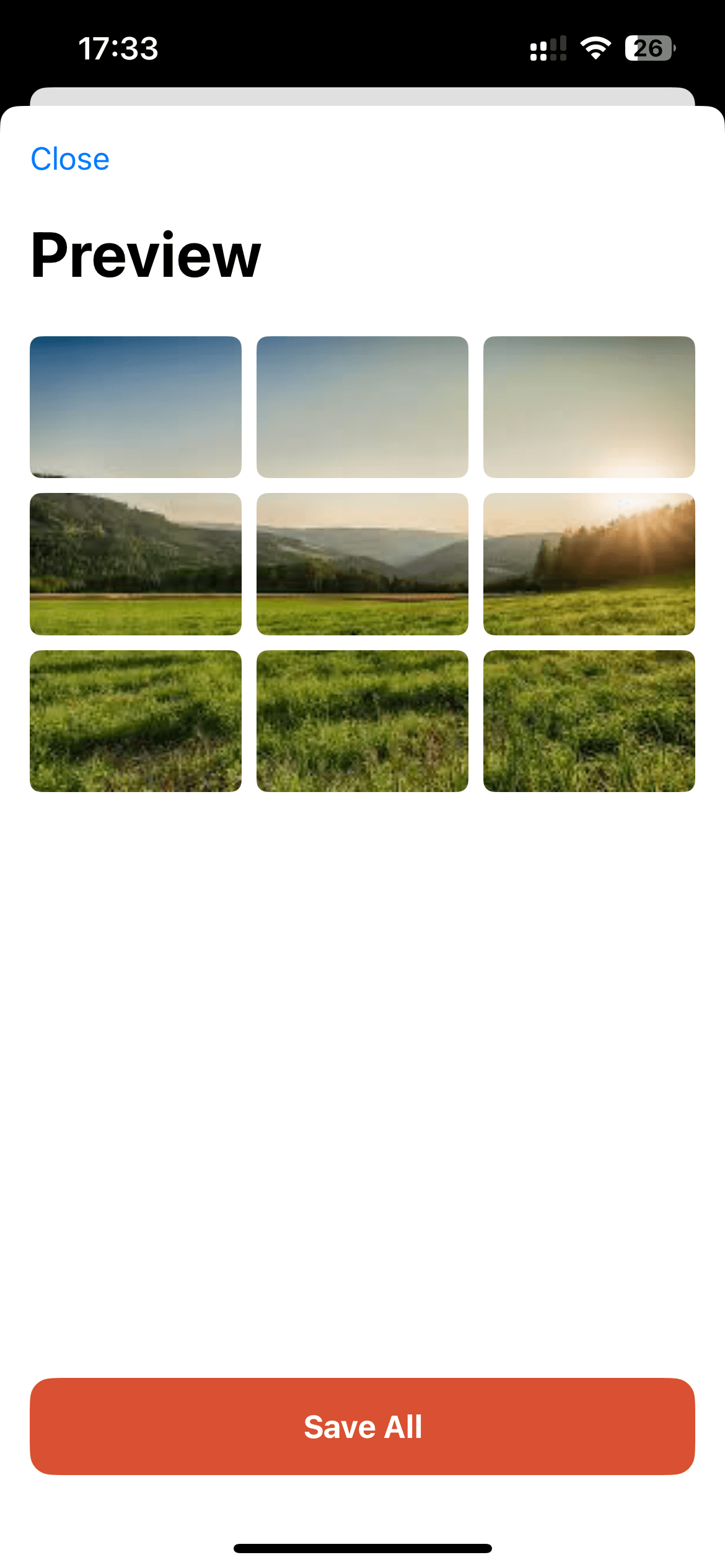 Photo Splitter grid setup screen